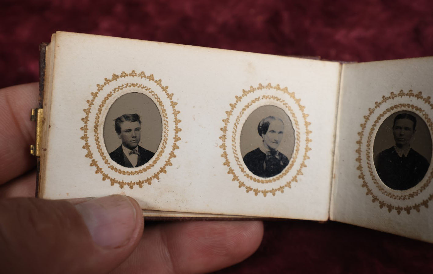 Lot 008 - Full Antique Gem Tintype Photo Album With Approximately 48 Images Of Women, Children, And Men