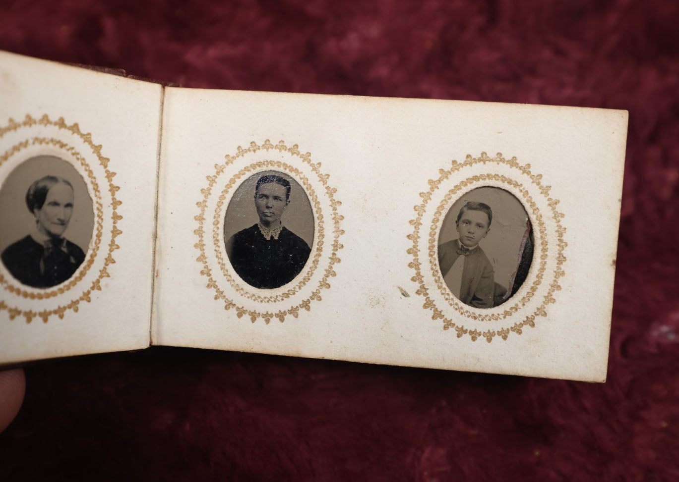 Lot 008 - Full Antique Gem Tintype Photo Album With Approximately 48 Images Of Women, Children, And Men