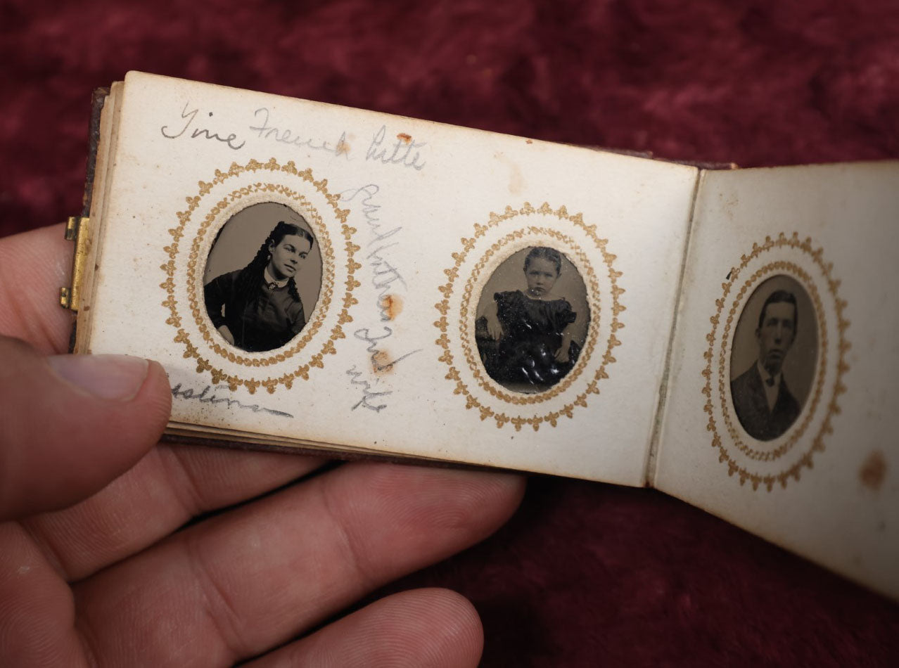 Lot 008 - Full Antique Gem Tintype Photo Album With Approximately 48 Images Of Women, Children, And Men