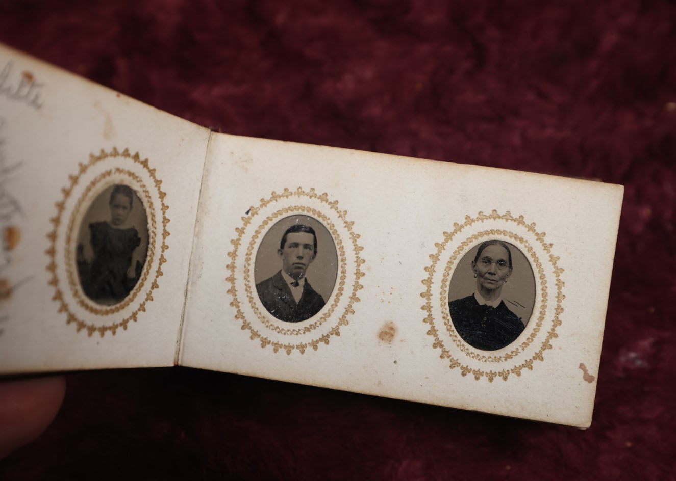 Lot 008 - Full Antique Gem Tintype Photo Album With Approximately 48 Images Of Women, Children, And Men