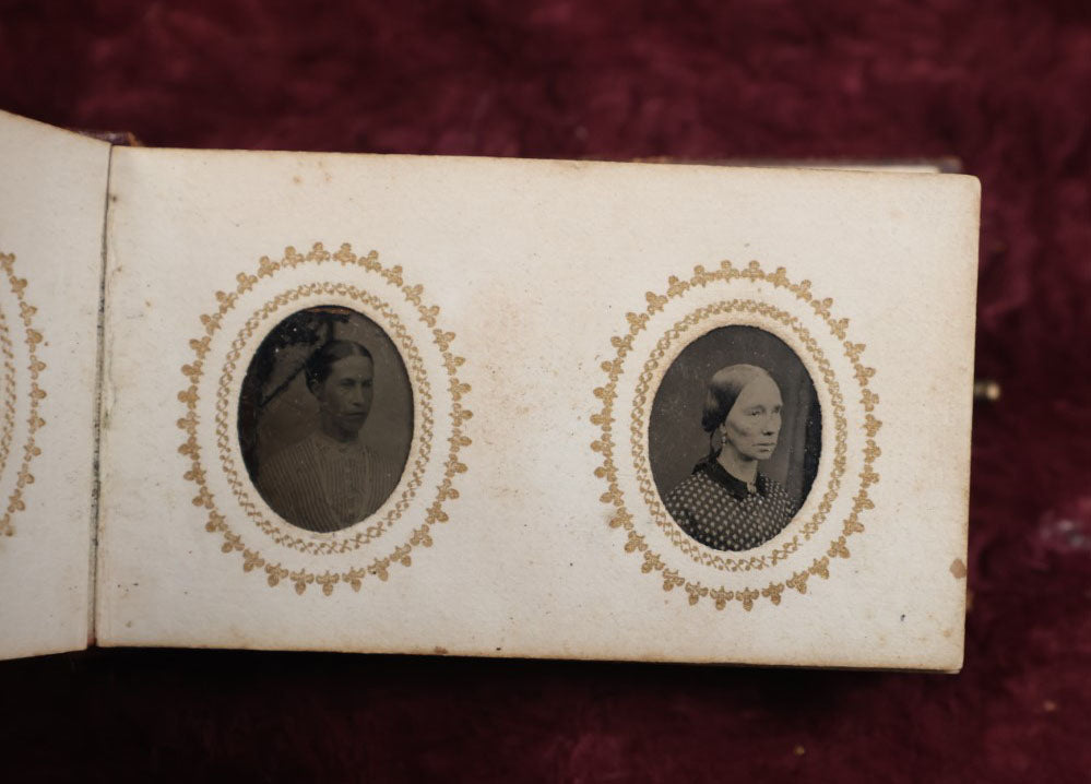 Lot 008 - Full Antique Gem Tintype Photo Album With Approximately 48 Images Of Women, Children, And Men