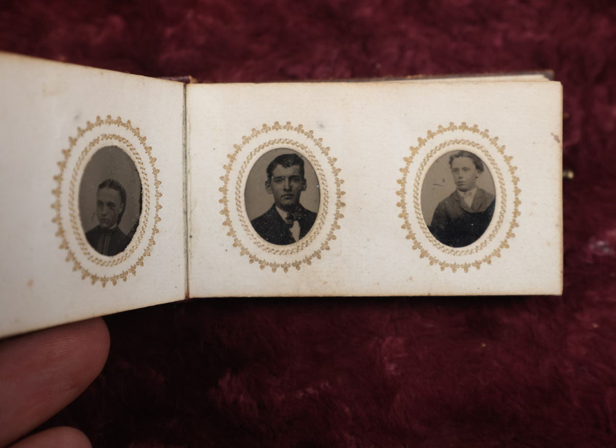 Lot 008 - Full Antique Gem Tintype Photo Album With Approximately 48 Images Of Women, Children, And Men