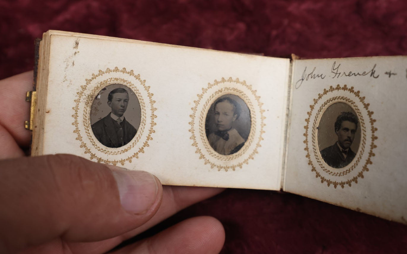 Lot 008 - Full Antique Gem Tintype Photo Album With Approximately 48 Images Of Women, Children, And Men