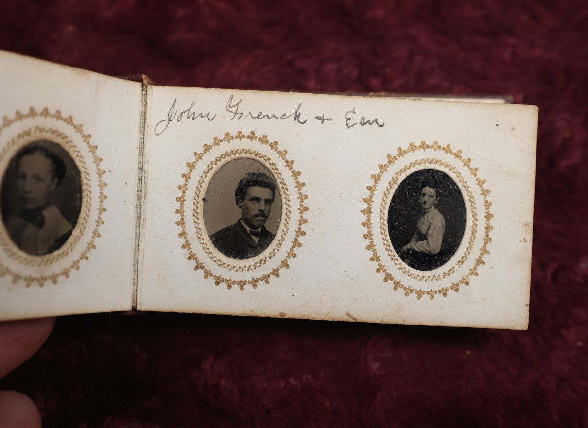 Lot 008 - Full Antique Gem Tintype Photo Album With Approximately 48 Images Of Women, Children, And Men