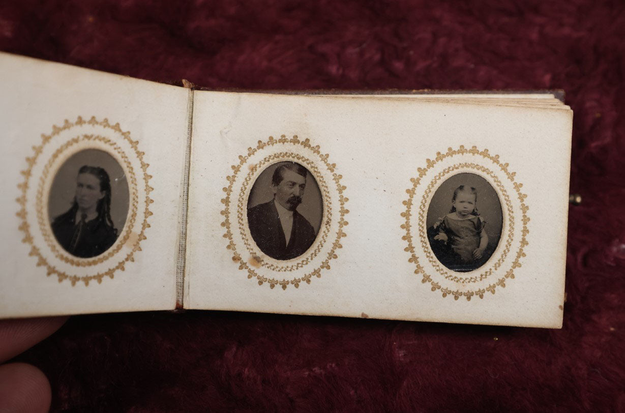 Lot 008 - Full Antique Gem Tintype Photo Album With Approximately 48 Images Of Women, Children, And Men