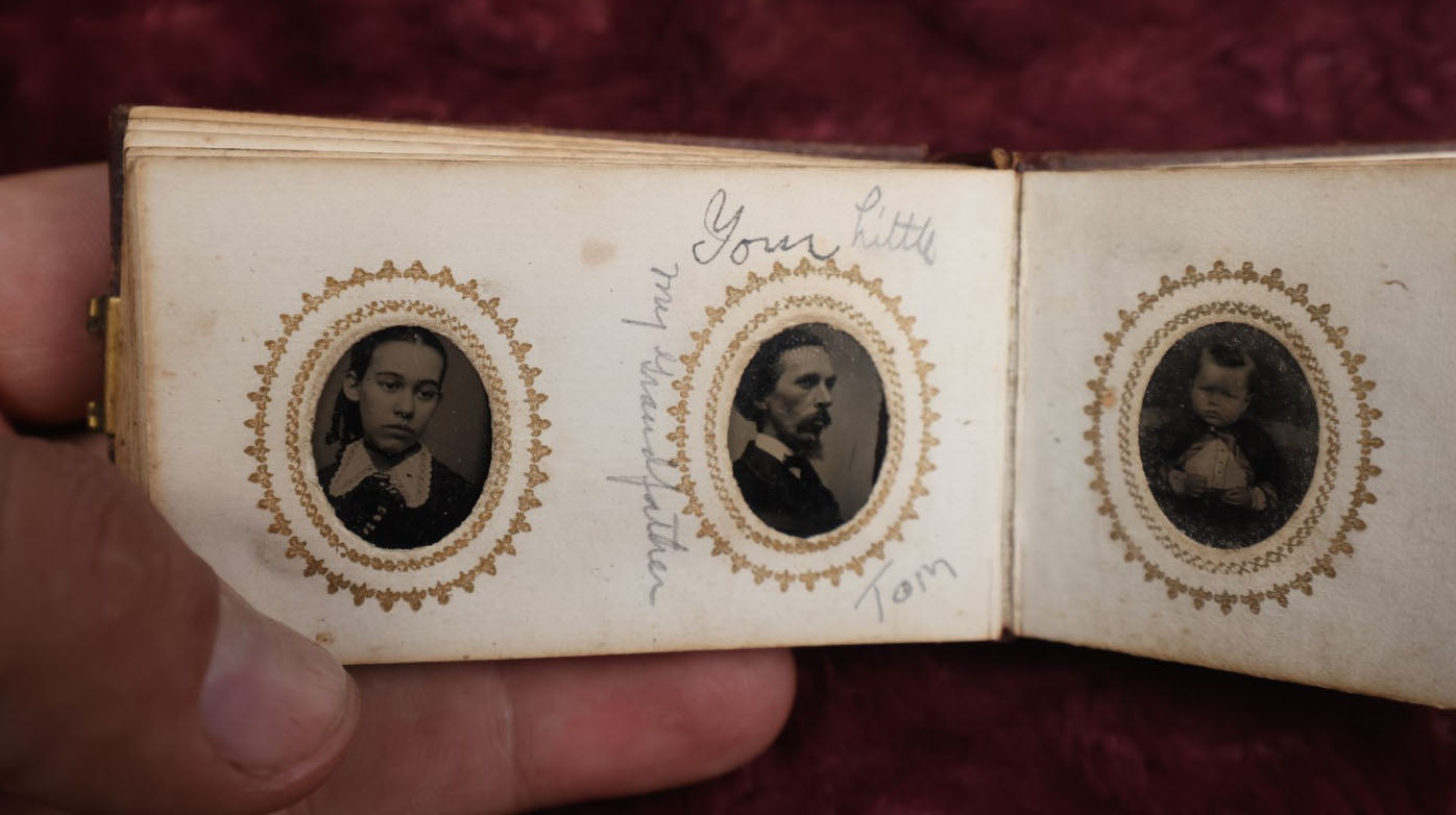 Lot 008 - Full Antique Gem Tintype Photo Album With Approximately 48 Images Of Women, Children, And Men