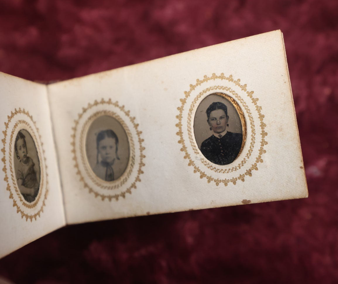 Lot 008 - Full Antique Gem Tintype Photo Album With Approximately 48 Images Of Women, Children, And Men