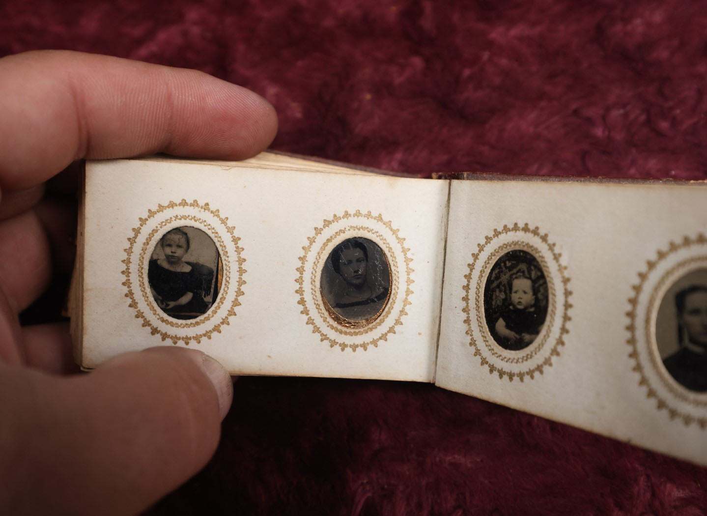 Lot 008 - Full Antique Gem Tintype Photo Album With Approximately 48 Images Of Women, Children, And Men