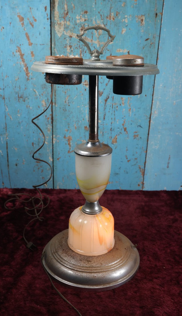 Lot 010 - Antique Art Deco Smoking Stand With Cadmium Slag Glass Accents, Glows Under U.V. Blacklight, See Notes