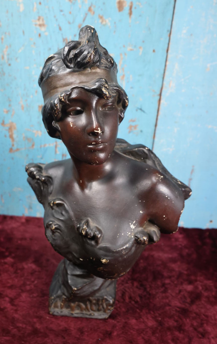 Lot 011 - Antique Art Nouveau Chalkware "Nymph" Bust, Marked 193, Various Wear And Chipping