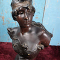 Lot 011 - Antique Art Nouveau Chalkware "Nymph" Bust, Marked 193, Various Wear And Chipping