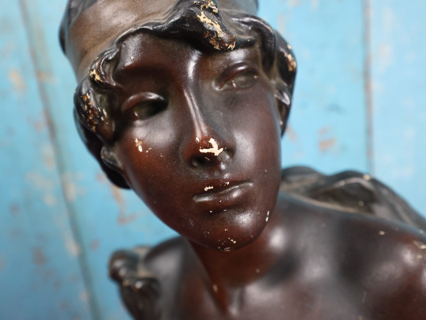 Lot 011 - Antique Art Nouveau Chalkware "Nymph" Bust, Marked 193, Various Wear And Chipping