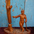 Lot 012 - Vintage Folk Art Wood Carved Lumberjack Figure On Base, Man Standing With Axe