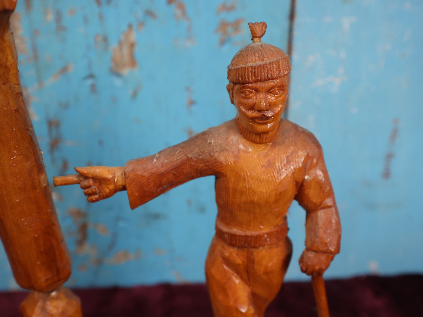 Lot 012 - Vintage Folk Art Wood Carved Lumberjack Figure On Base, Man Standing With Axe