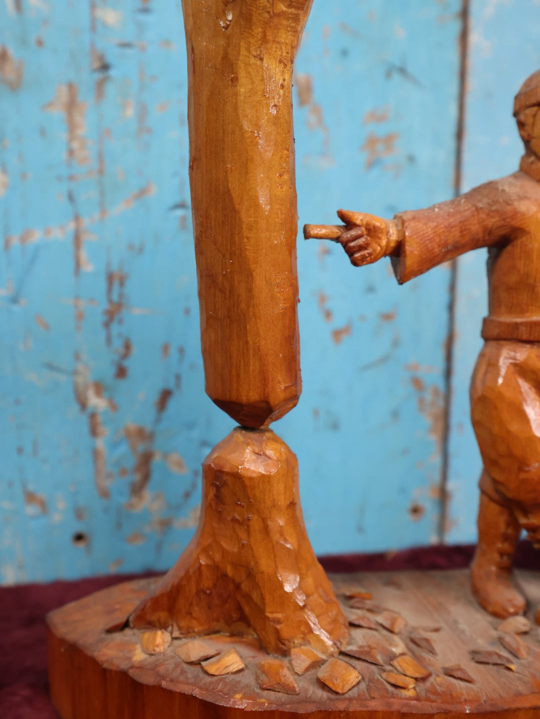 Lot 012 - Vintage Folk Art Wood Carved Lumberjack Figure On Base, Man Standing With Axe