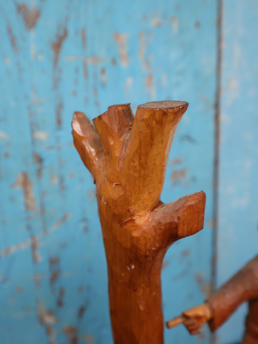 Lot 012 - Vintage Folk Art Wood Carved Lumberjack Figure On Base, Man Standing With Axe