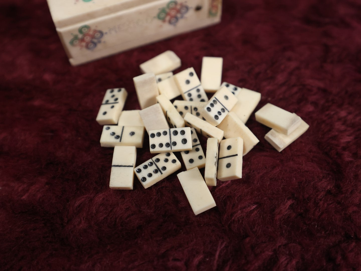 Lot 013 - Vintage Carved Bone Dominoes In Carved Bone Box, Marked Mexico, 26 Tiles In All