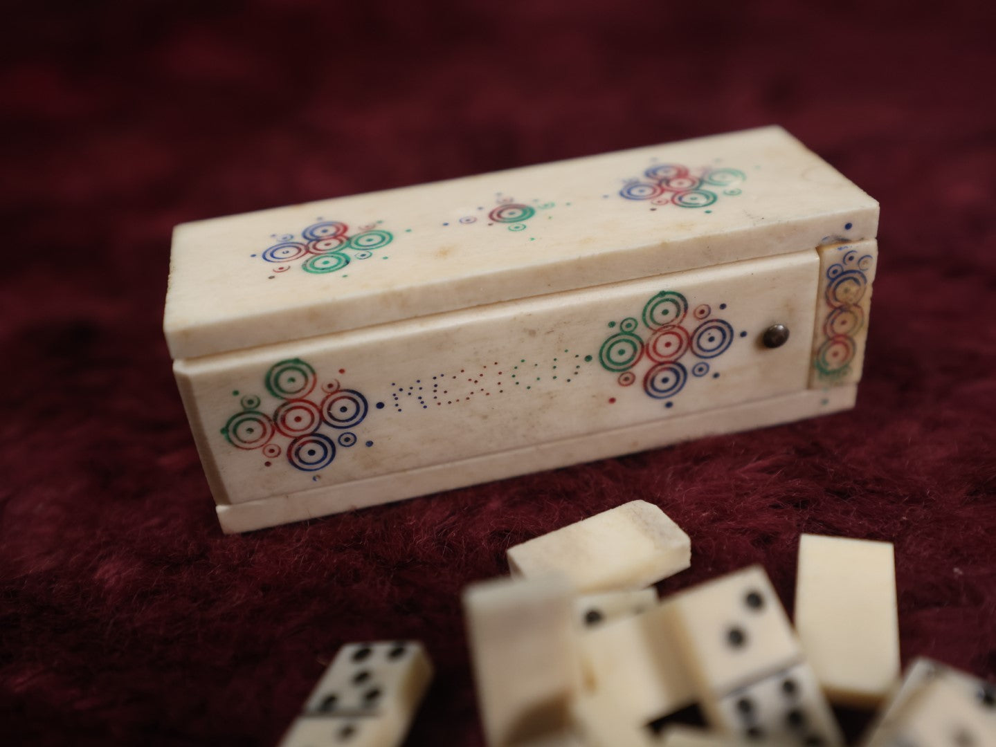 Lot 013 - Vintage Carved Bone Dominoes In Carved Bone Box, Marked Mexico, 26 Tiles In All