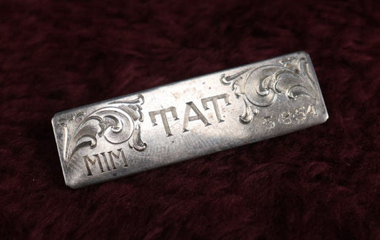 Lot 022 - Vintage Sterling Silver "T.A.T." Bar Brooch By Newman's Silver Shop, Reno, Nevada, Dated 5-8-54, M.I.M.