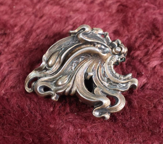 Lot 023 - Antique Sterling Silver Art Nouveau Belt Buckle With Swirling, Flowing Design, Marked Patent Applied For, Maker's Mark Illegible