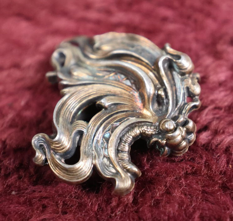 Lot 023 - Antique Sterling Silver Art Nouveau Belt Buckle With Swirling, Flowing Design, Marked Patent Applied For, Maker's Mark Illegible