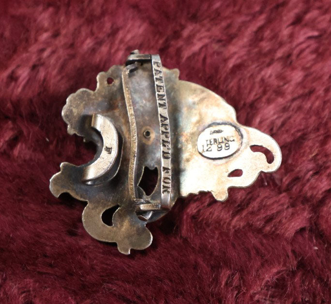 Lot 023 - Antique Sterling Silver Art Nouveau Belt Buckle With Swirling, Flowing Design, Marked Patent Applied For, Maker's Mark Illegible