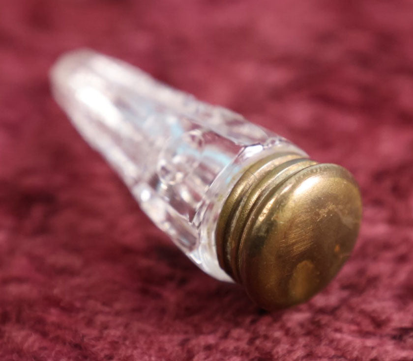 Lot 025 - Antique Cut Glass Scent Vial Perfume Bottle With Brass Top, Often Misnamed "Tearcatcher"