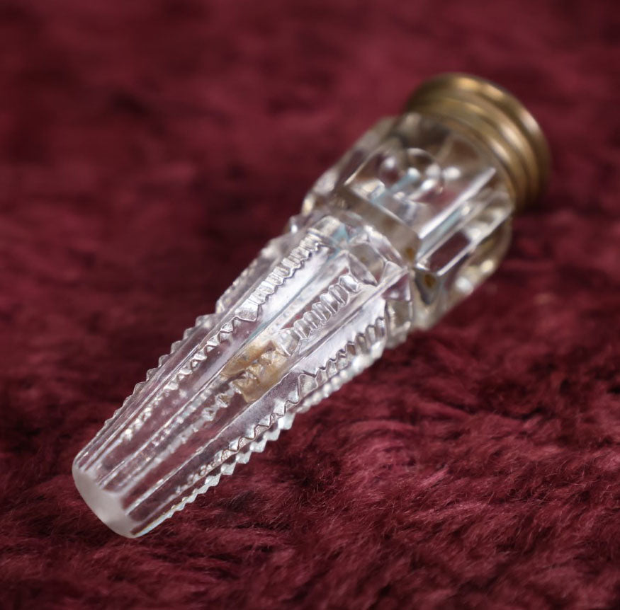 Lot 025 - Antique Cut Glass Scent Vial Perfume Bottle With Brass Top, Often Misnamed "Tearcatcher"