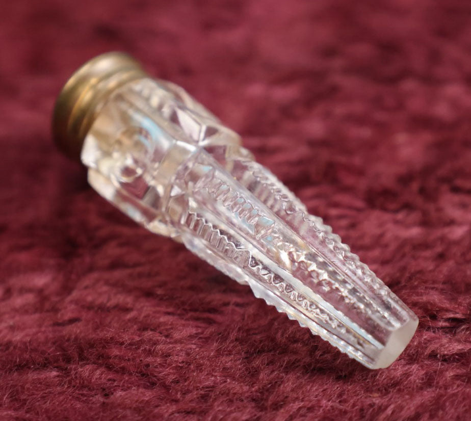 Lot 025 - Antique Cut Glass Scent Vial Perfume Bottle With Brass Top, Often Misnamed "Tearcatcher"