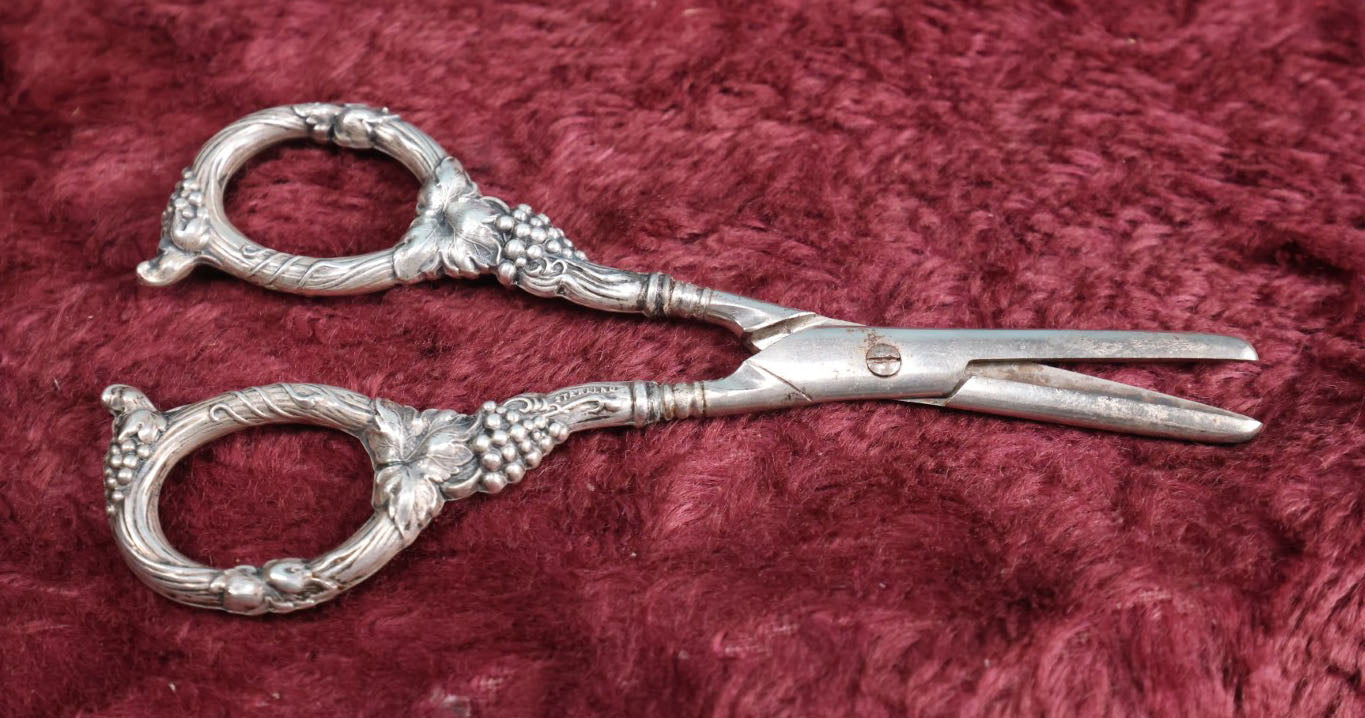 Lot 026 - Antique German Scissors With Sterling Silver Handles And Grape Motif