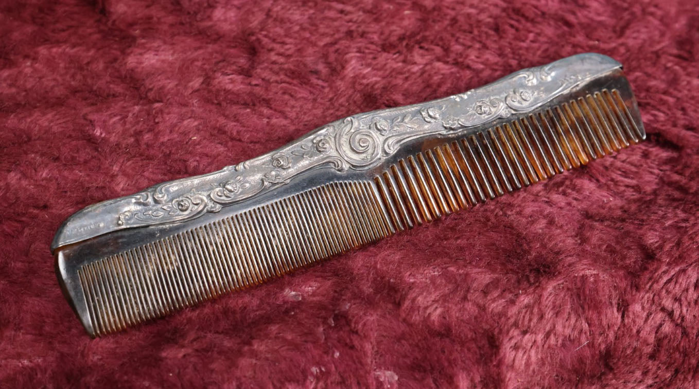 Lot 027 - Antique Tortoiseshell Style Comb With Sterling Silver Handle, Hallmark