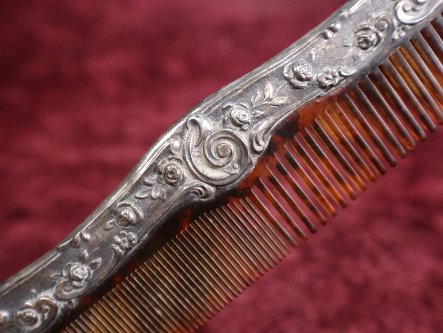 Lot 027 - Antique Tortoiseshell Style Comb With Sterling Silver Handle, Hallmark