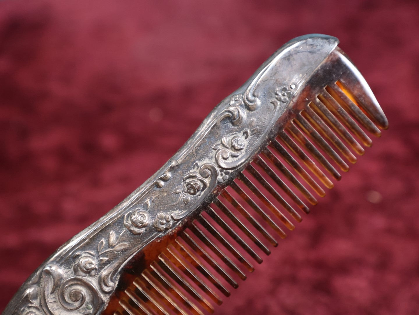 Lot 027 - Antique Tortoiseshell Style Comb With Sterling Silver Handle, Hallmark