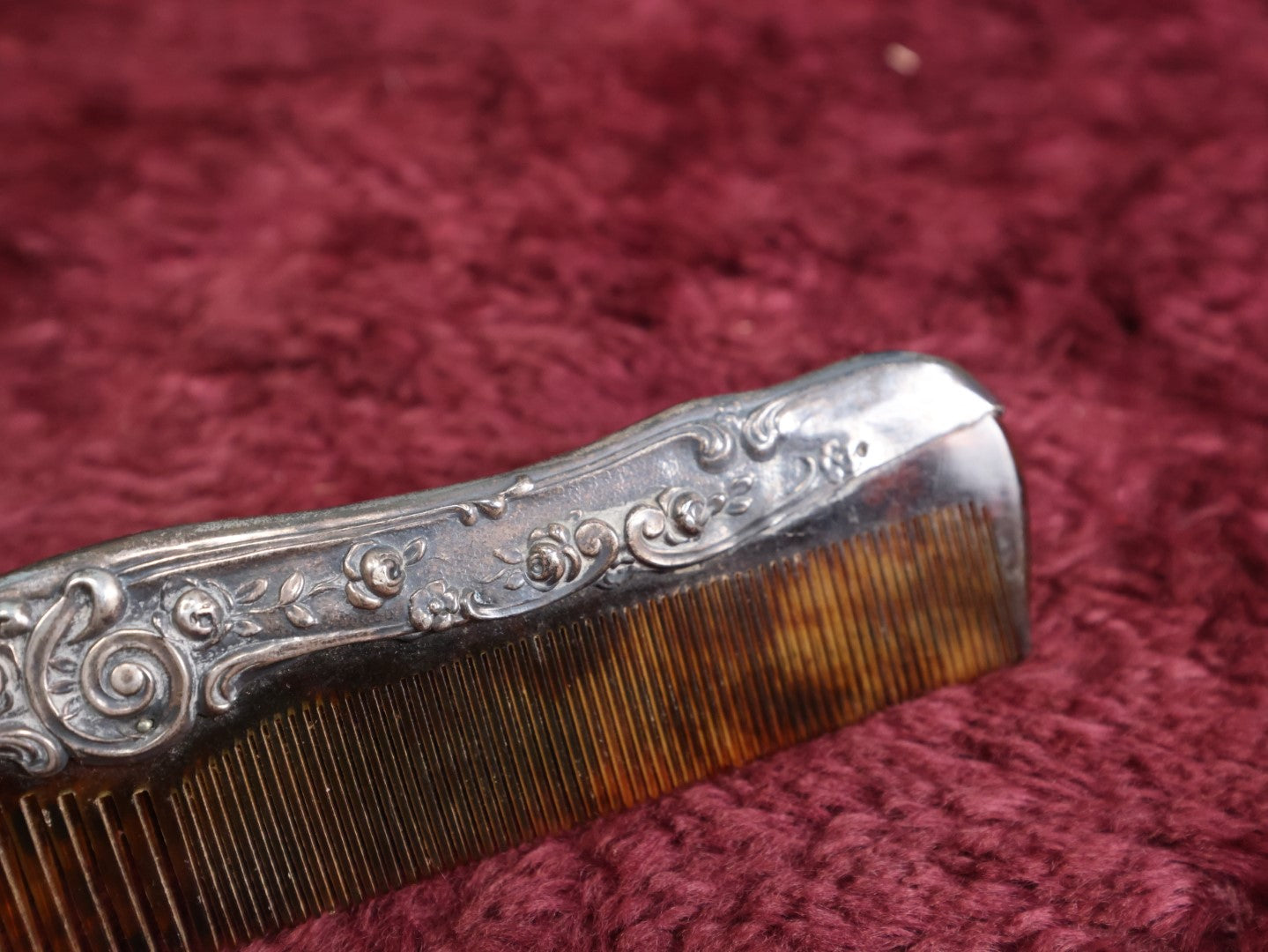 Lot 027 - Antique Tortoiseshell Style Comb With Sterling Silver Handle, Hallmark