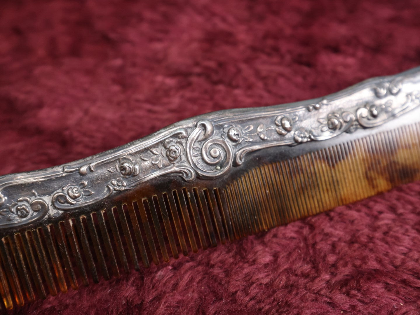 Lot 027 - Antique Tortoiseshell Style Comb With Sterling Silver Handle, Hallmark