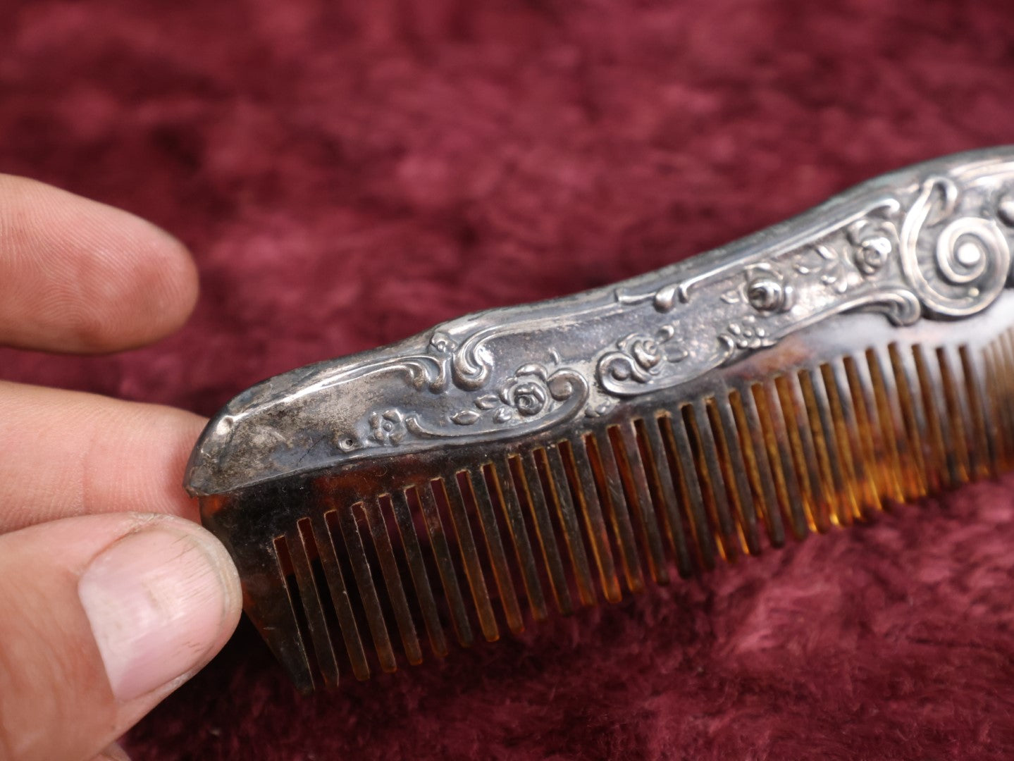 Lot 027 - Antique Tortoiseshell Style Comb With Sterling Silver Handle, Hallmark