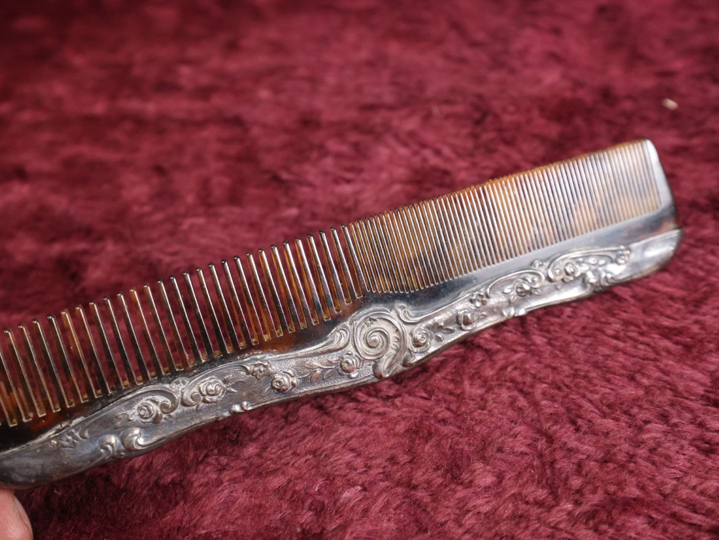 Lot 027 - Antique Tortoiseshell Style Comb With Sterling Silver Handle, Hallmark