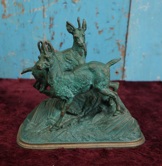 Lot 033 - Vintage Chamois Antelope Statue After Jules Moigniez (French, 1835-1894), Two Bucks On Rocks