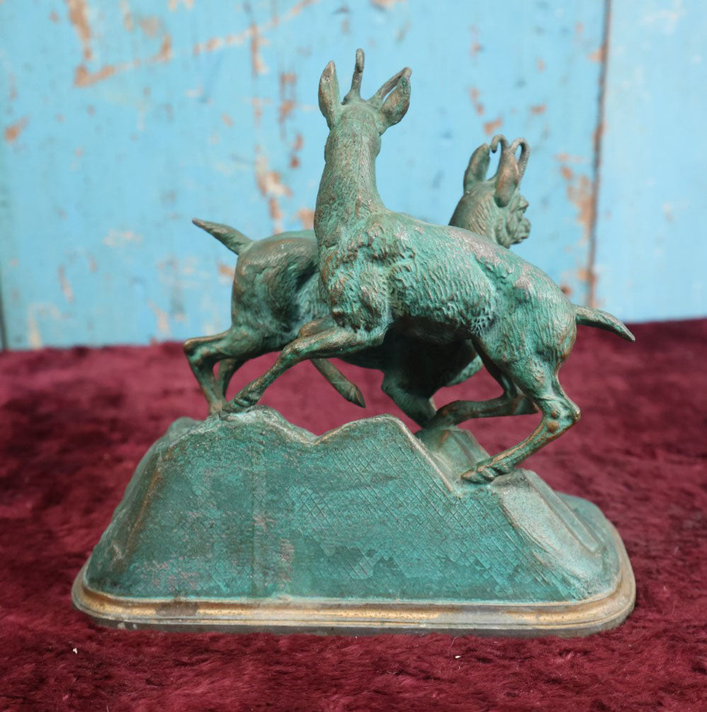 Lot 033 - Vintage Chamois Antelope Statue After Jules Moigniez (French, 1835-1894), Two Bucks On Rocks