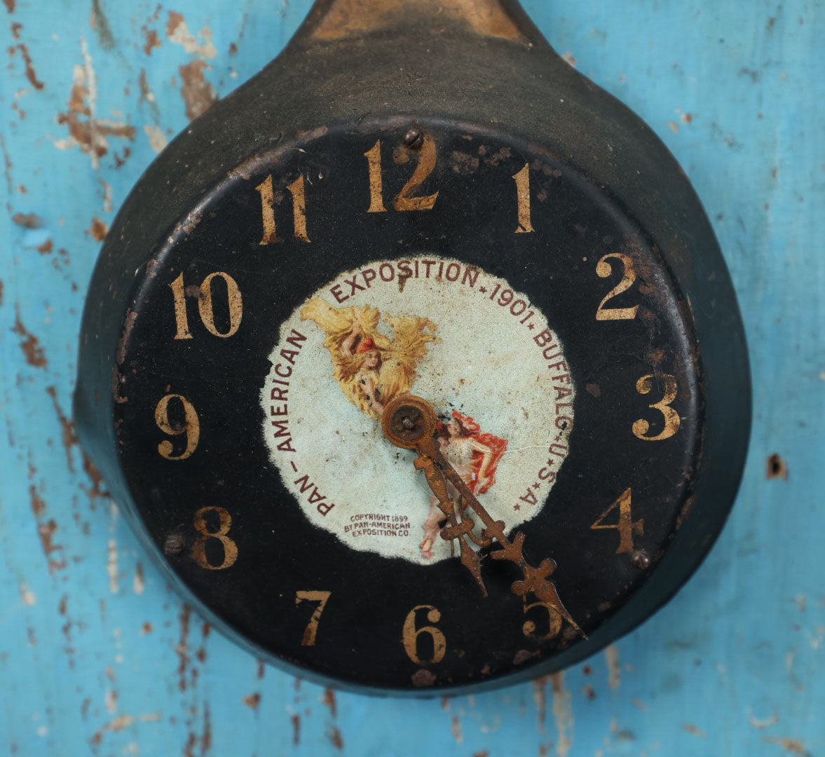 Lot 035 - Official Pan-American Exposition, 1901, Buffalo, New York Frying Pan Souvenir Clock, Manufactured By Chouffel Jewelry, Not Working