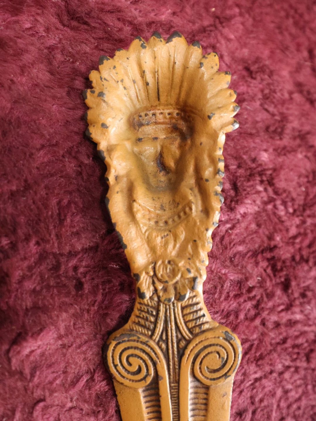 Lot 036 - Antique Native American Chief Head Cast Metal Letter Opener With Snake Motif