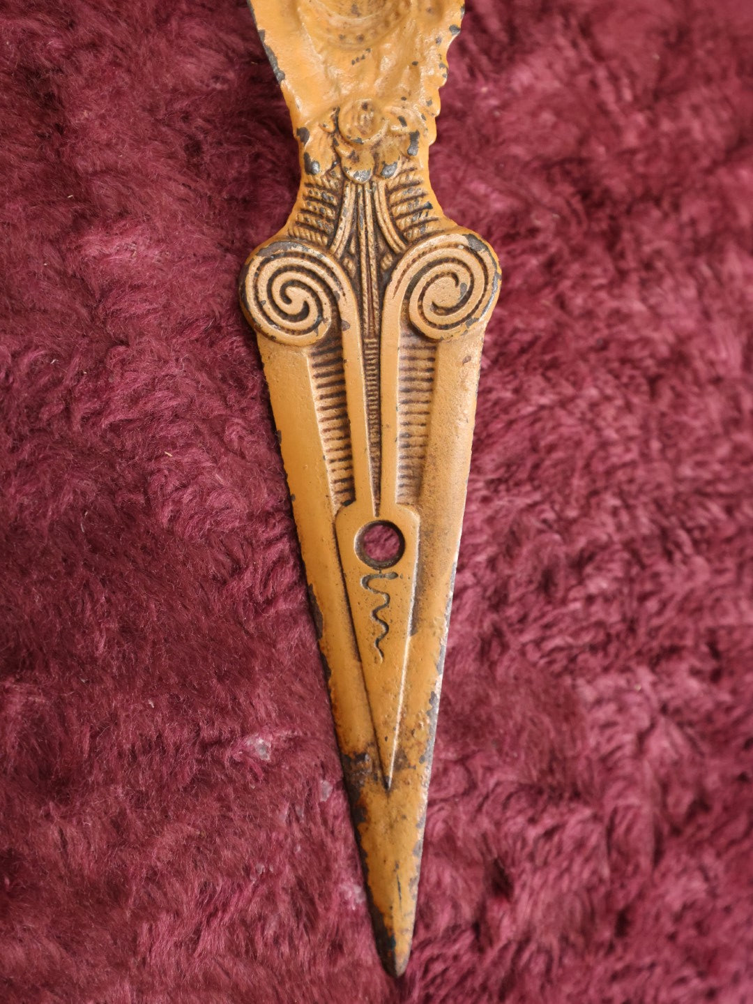 Lot 036 - Antique Native American Chief Head Cast Metal Letter Opener With Snake Motif