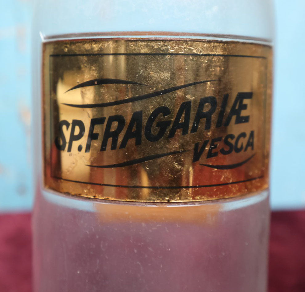 Lot 037 - Antique Strawberry Extract Apothecary Bottle With Glass "Sp. Fragariae Vesca" Label, Approximately 12", From H.R. Kimball Pharmacy, Hardwick, Vermont