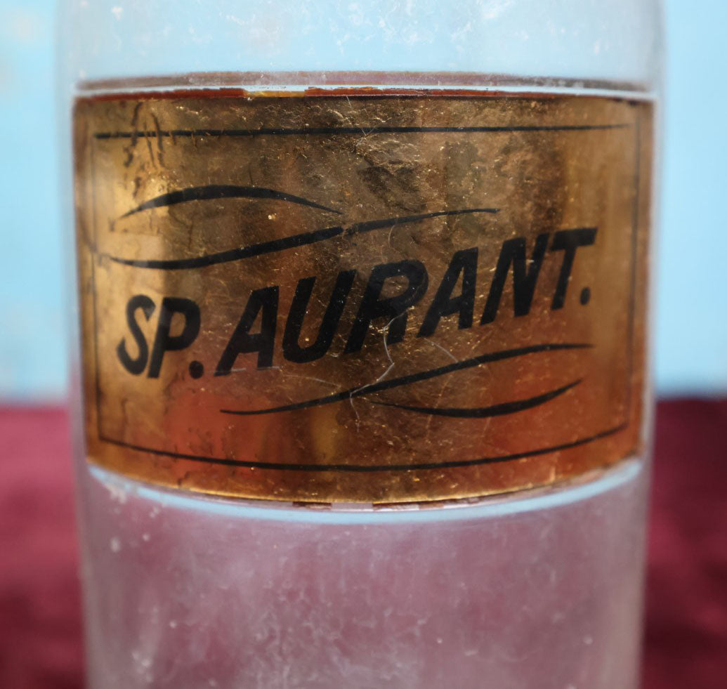 Lot 039 - Antique Essence Of Orange Apothecary Bottle With Glass "Sp. Aurant." Label, Approximately 12"