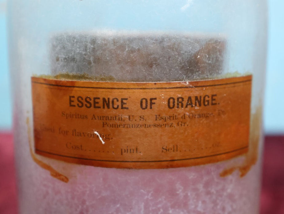 Lot 039 - Antique Essence Of Orange Apothecary Bottle With Glass "Sp. Aurant." Label, Approximately 12"