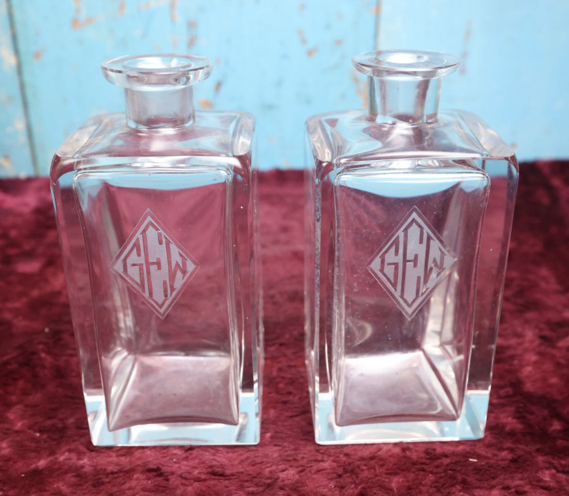 Lot 041 - Pair Of Art Deco Glass Decanters With G.E.W. Monogram