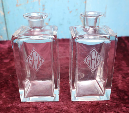 Lot 041 - Pair Of Art Deco Glass Decanters With G.E.W. Monogram