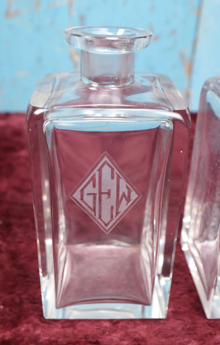 Lot 041 - Pair Of Art Deco Glass Decanters With G.E.W. Monogram