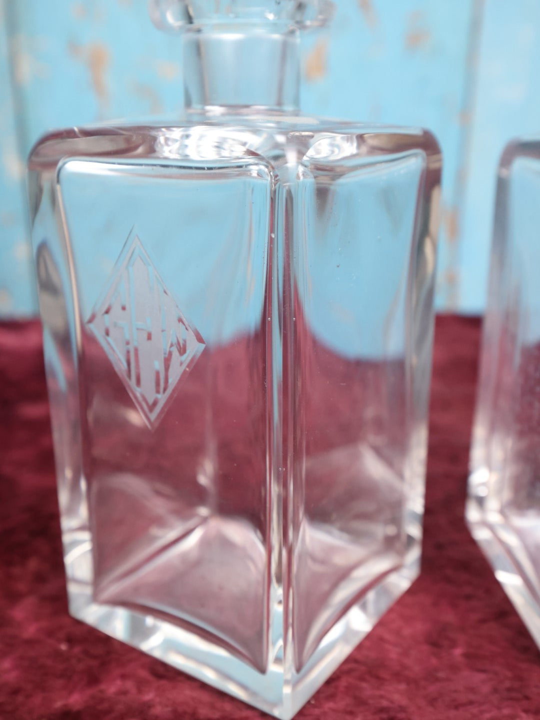 Lot 041 - Pair Of Art Deco Glass Decanters With G.E.W. Monogram