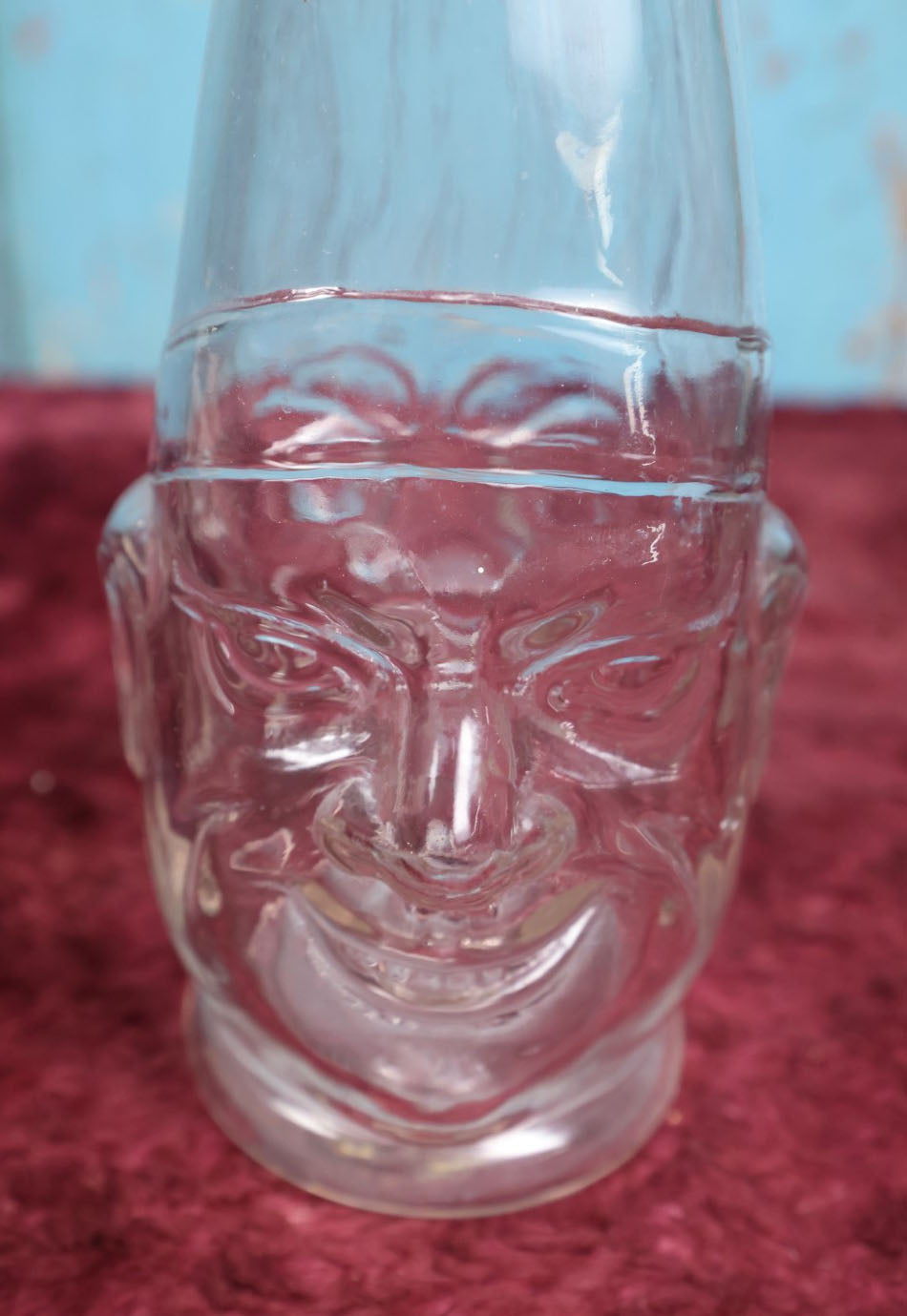 Lot 042 - Antique Novelty "Two-Face" Character Bottle With Angry Face On One Side, Smiling Face On The Other, Clear Glass